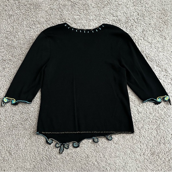 Prima Bella Black Knit Embroidered Beaded Shirt Womens L - Picture 14 of 16